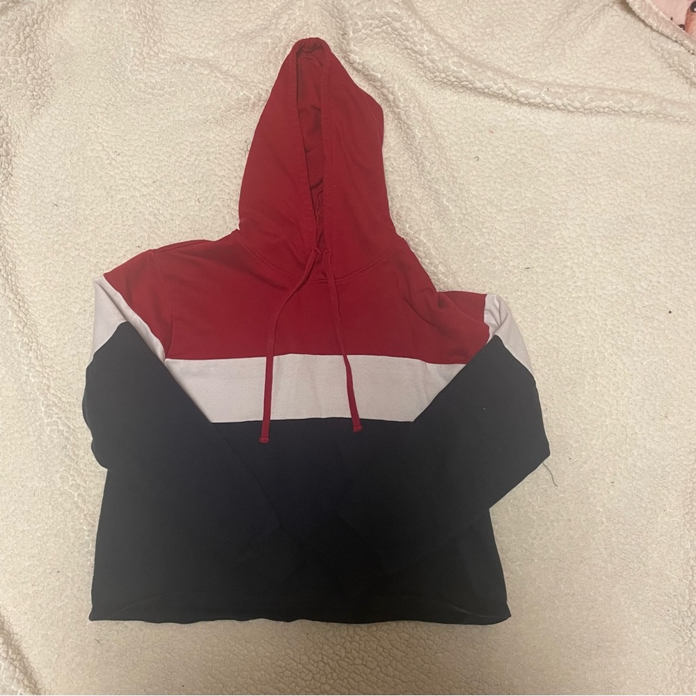 Navy, red and white hoodie